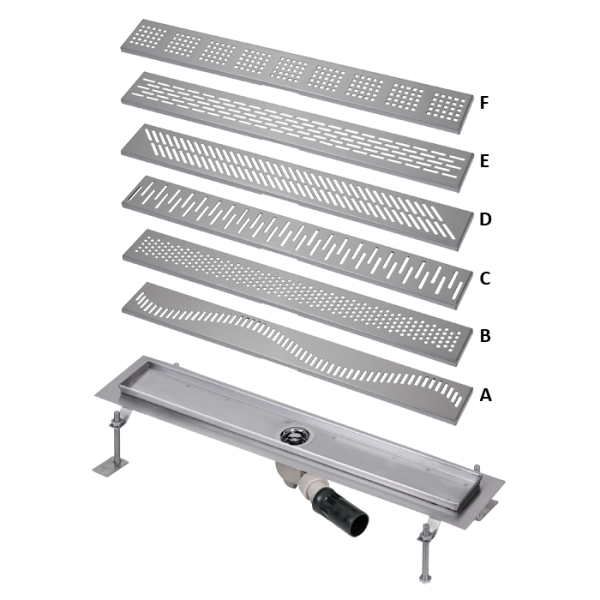 Nerezový koupelnový žlábek do prostoru, délka 850 mm