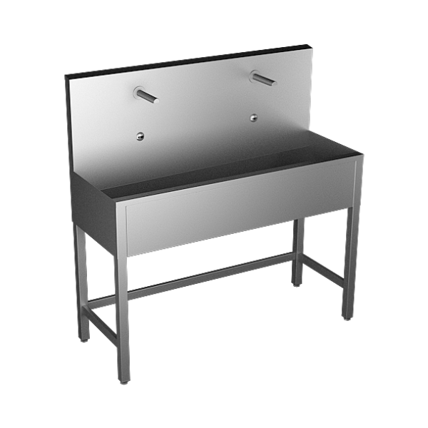 Nerezový žlab na nohou, termostatický ventil, 1250 mm, dvě elektroniky