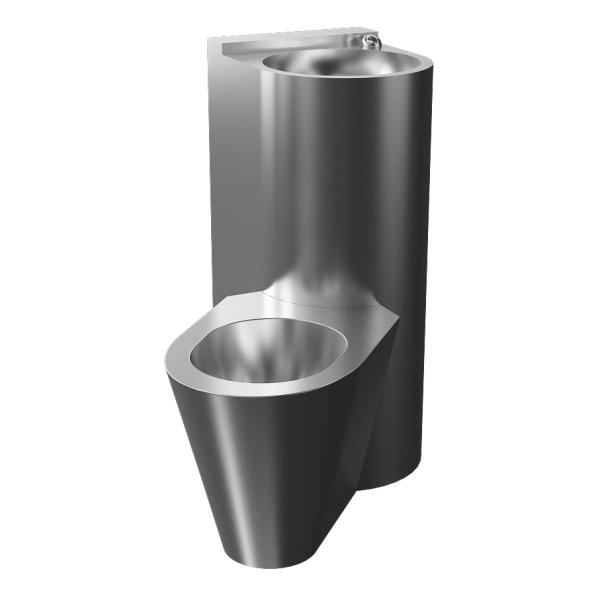 Piezo antivandalový nerezový set WC s umyvadlem do rohu, WC na zemi vlevo, 24 V DC
