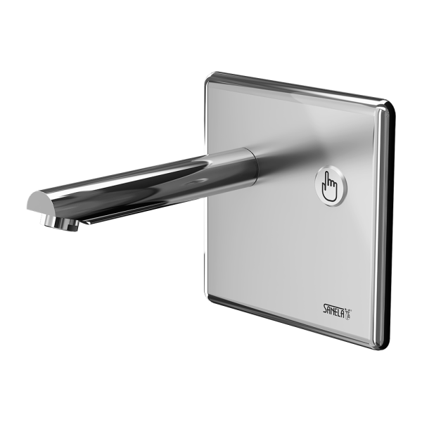 Piezo nástěnná umyvadlová baterie, délka výtoku 260 mm, 6 V